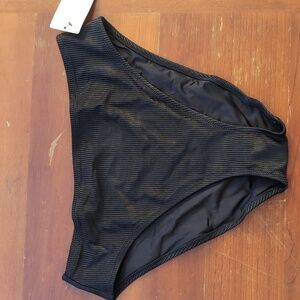 NWT The Swim Ribbed High Waist Bikini Bottom: Jet Black Size Medium